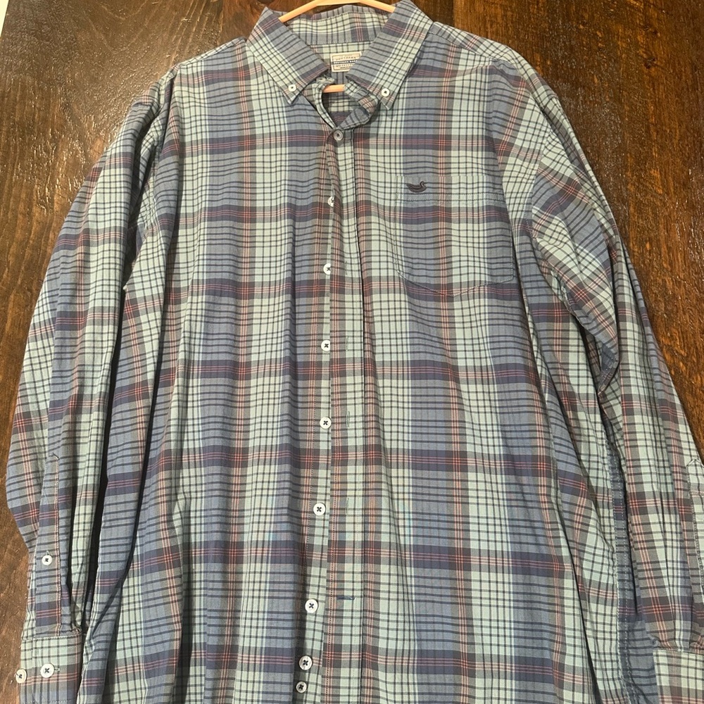 Southern Tide Blue Green and Red Plaid Casual Shirt